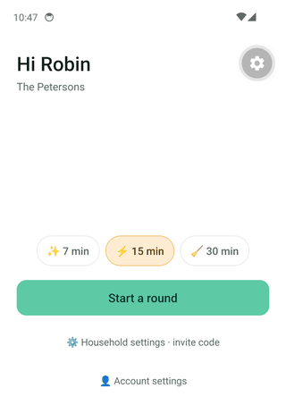 The home screen, then the round screen appearing with a block of tasks