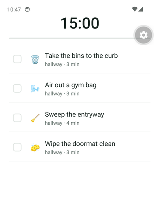 Tasks in a Miluven round being ticked off one by one as the timer counts down